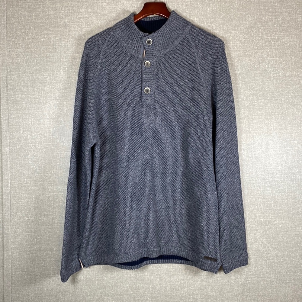 Carbon2cobalt Blue Henley Knit 1/4 Button Sweater